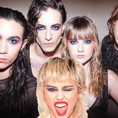 Miley Cyrus e i Måneskin in un fotomontaggio