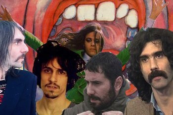 Francesco Bianconi, Alberto Ferrari dei Verdena, Lucio Corsi, Iosonouncane e Andrea Laszlo De Simone, fotoscioppati sopra la copertina dei King Crimson