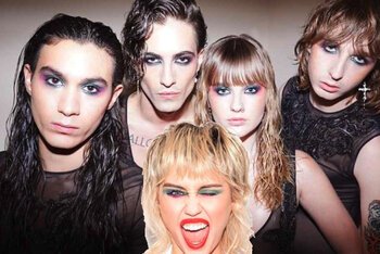 Miley Cyrus e i Måneskin in un fotomontaggio